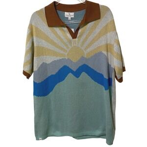 Mens Knit Polo Shirt Sweater L Cotton Sunrise Granola Boy Resort Wear Vacation
